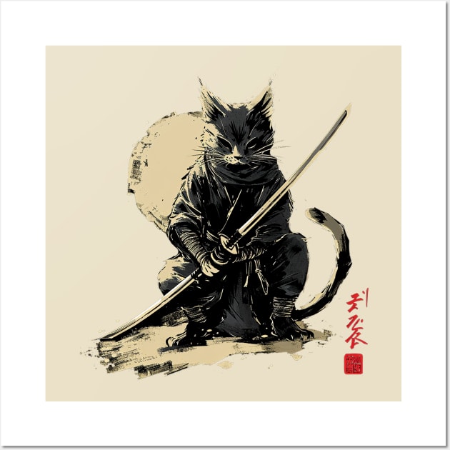 samurai cat Wall Art by Ninja banana